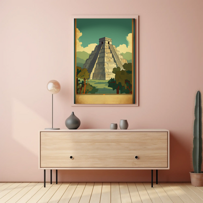 Chichen Itza Ancient Wonder Mexico Vintage Travel Poster