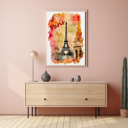 Paris Eiffel Tower Ink Sketch with Vintage Background