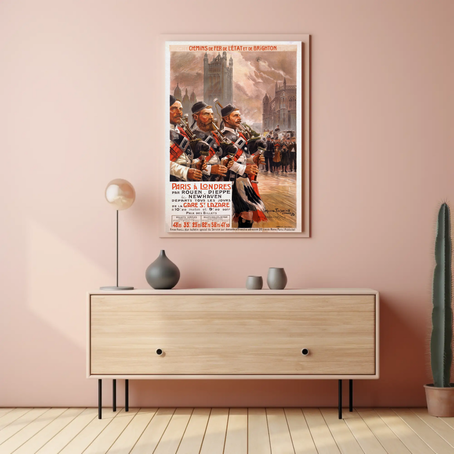 Paris To London Highland Band Vintage Travel Poster