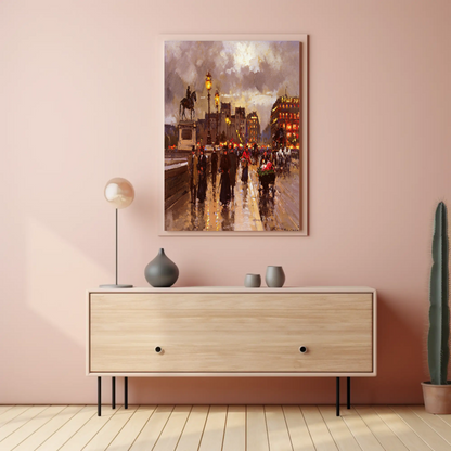 Paris Evening Streetlights Market Vintage Travel Poster