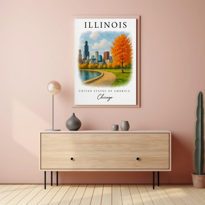 Illinois, Chicago Signature Series Vintage Travel Poster