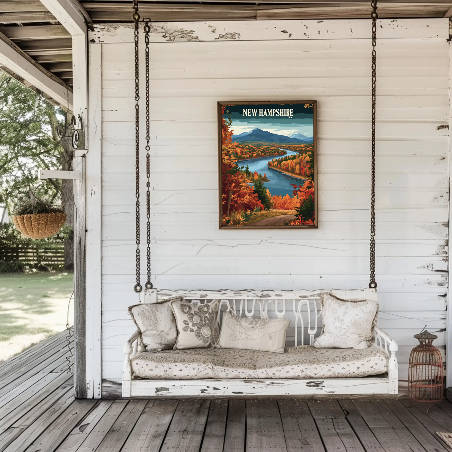 New Hampshire Autumn Vintage Style Poster