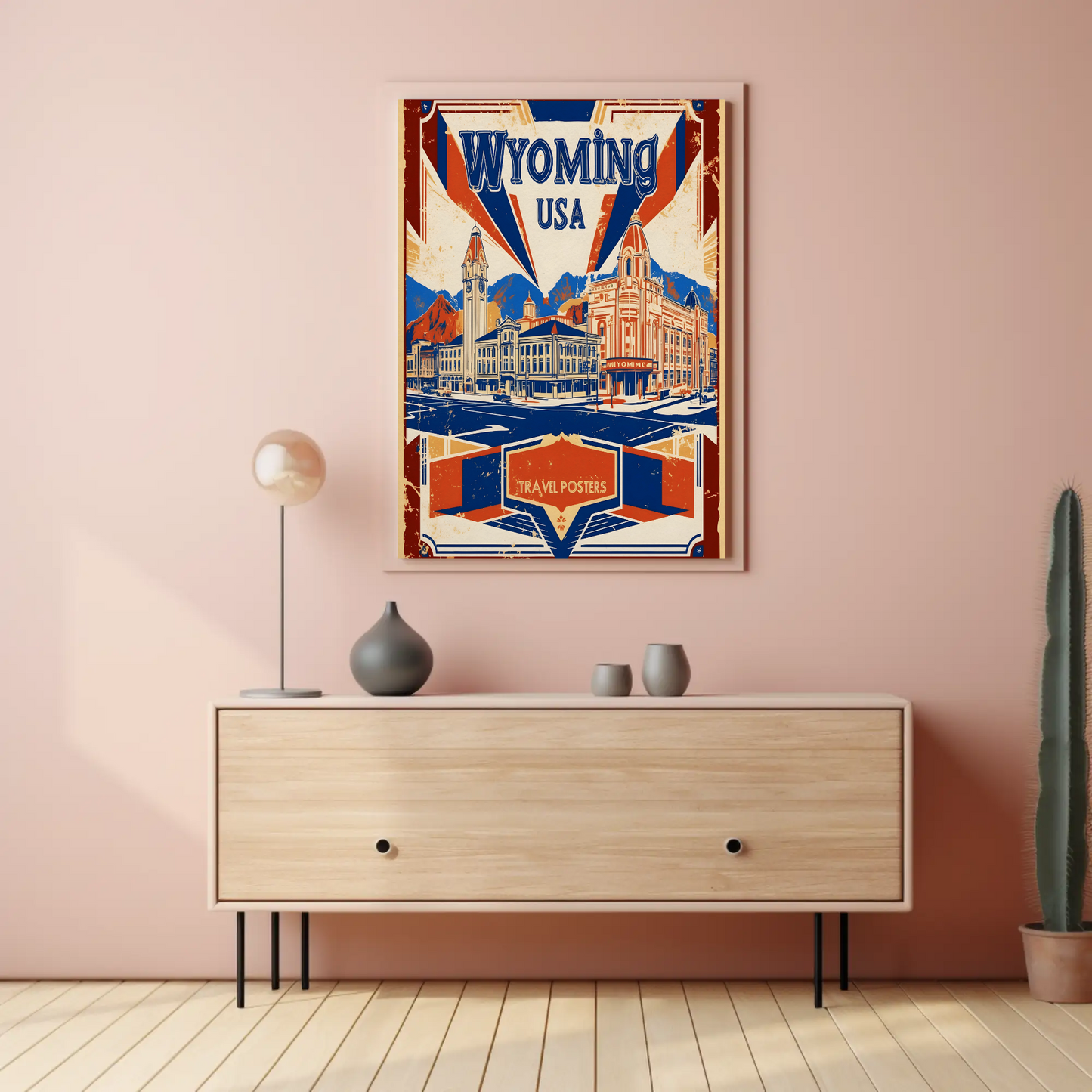 Wyoming USA Historic Main Street Vintage Travel Poster