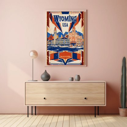 Wyoming USA Historic Main Street Vintage Travel Poster