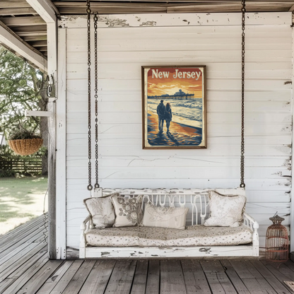 New Jersey Vintage Poster - Romantic Beach Walk