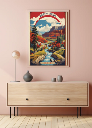 West Virginia Canyon River Mountainscape Vintage Travel Poster
