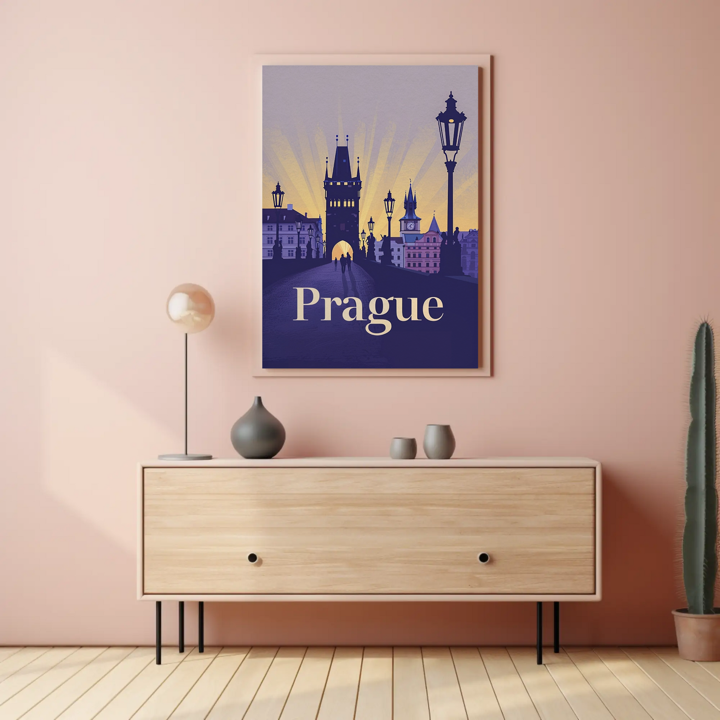 Prague Charles Bridge Sunset Silhouettes Poster
