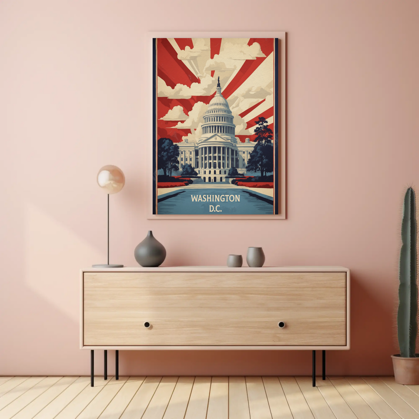 Washington D.C. Capitol Rays Sunrise Glory Vintage Travel Poster