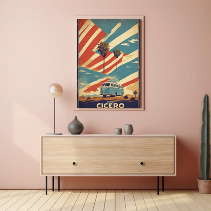 Cicero Illinois Palm Trees American Van Vintage Travel Poster