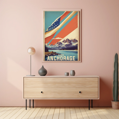 Anchorage Alaska Mountain Lake Vintage Travel Poster