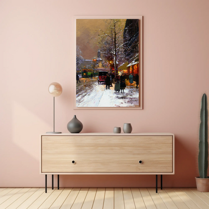 Paris Winter Street Scene – Snowy Evening