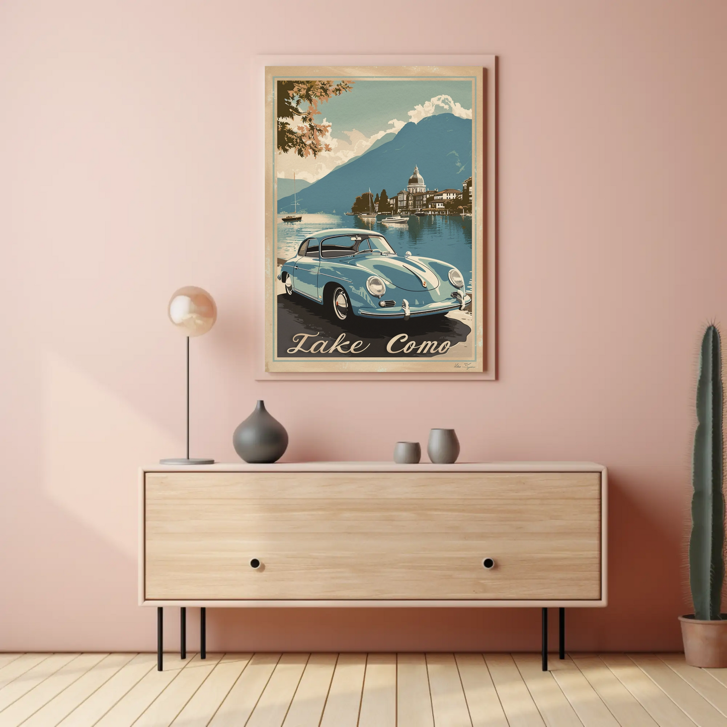 Lake Como Italy Classic Car Vintage Travel Poster