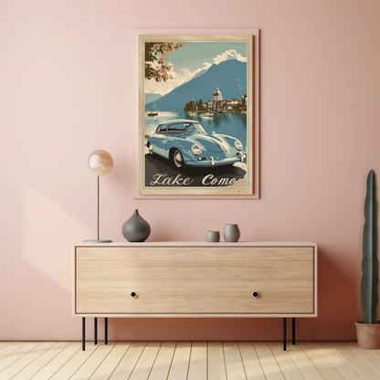 Lake Como Italy Classic Car Vintage Travel Poster