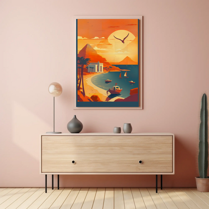 Coastal Egypt Boats And Temples Vintage Travel Poster
