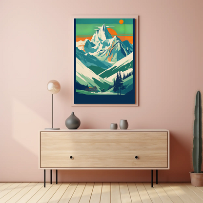 Cable Cars Over Dramatic Mountain Valley Vintage Travel Poster