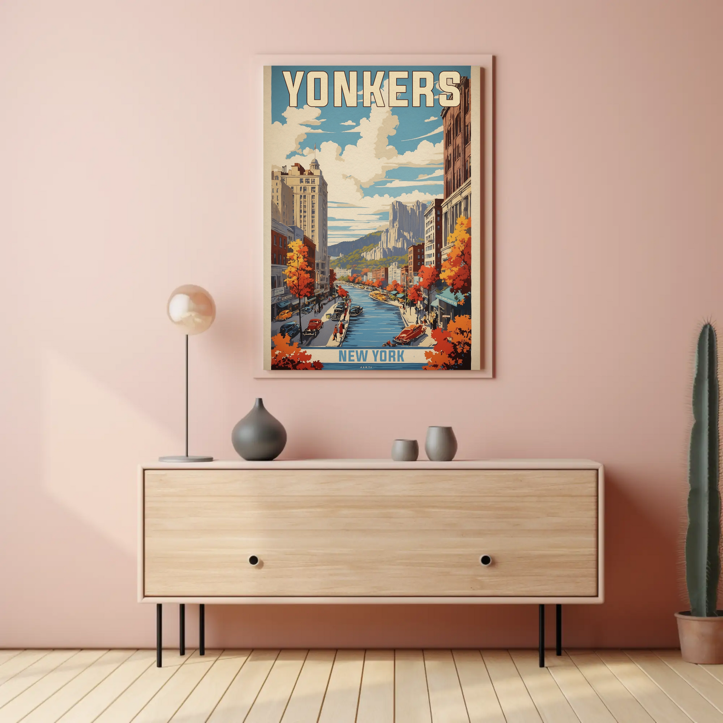 Yonkers New York Cityscape Vintage Travel Poster