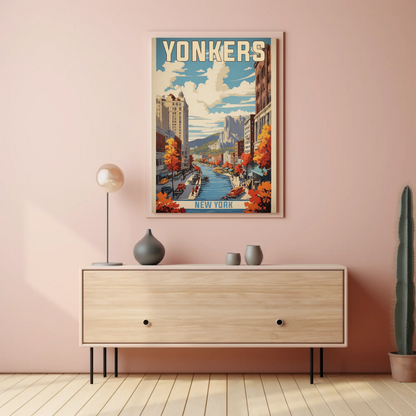 Yonkers New York Cityscape Vintage Travel Poster