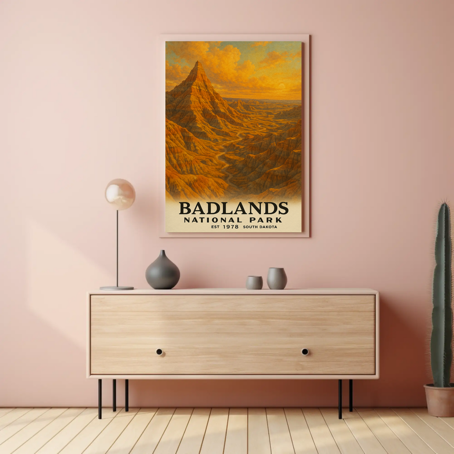 Badlands National Park South Dakota Painting Vintage Travel Poster