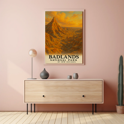 Badlands National Park South Dakota Painting Vintage Travel Poster