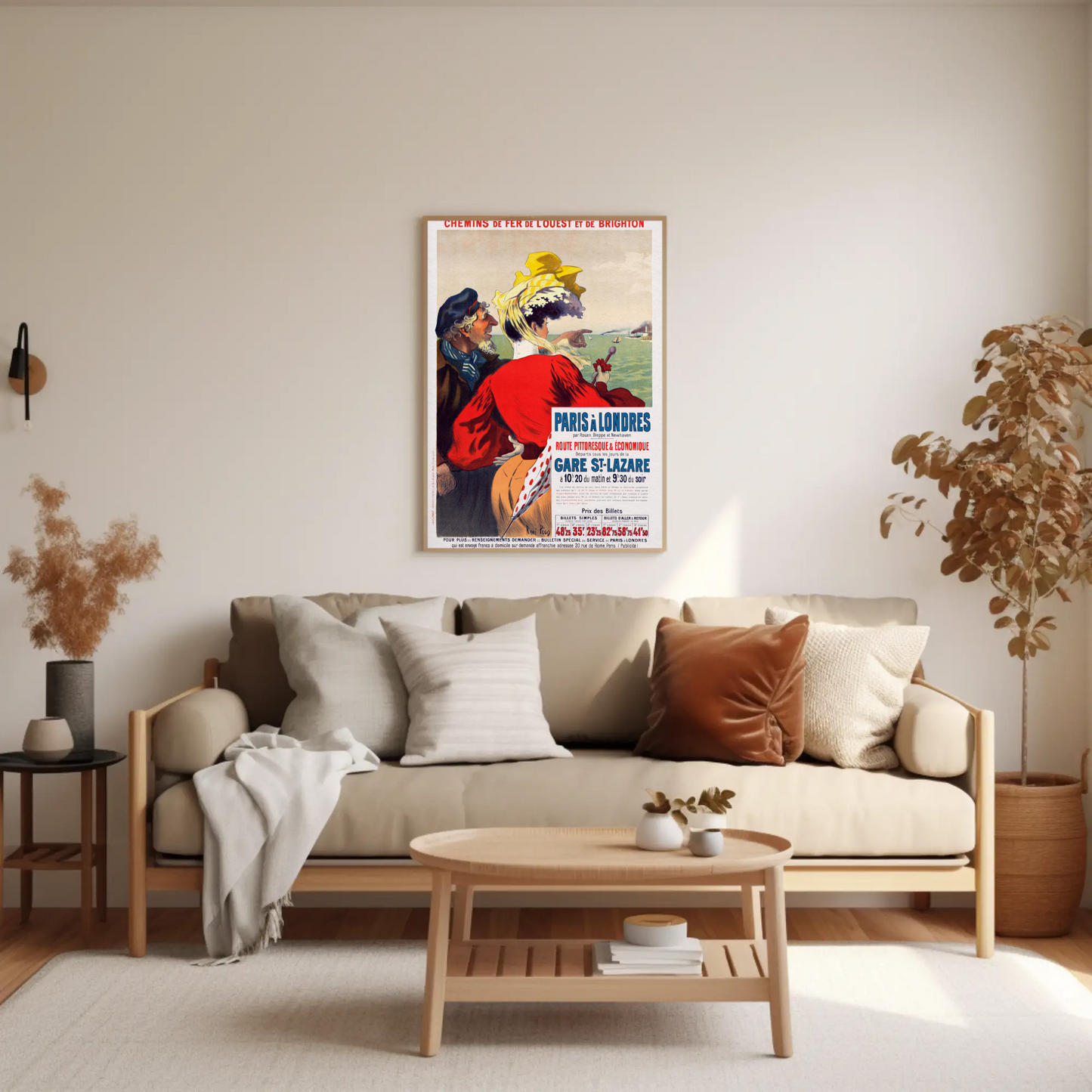 Paris To London Seaside View Couple Vintage Travel Poster