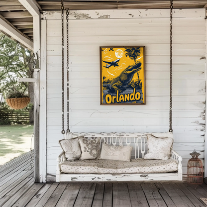 Orlando Vintage Poster - Gator and Airplanes