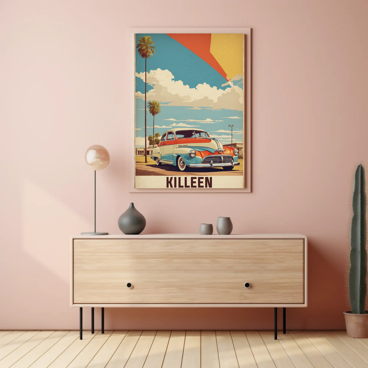 Killeen Texas Classic Car Palm Drive Vintage Travel Poster