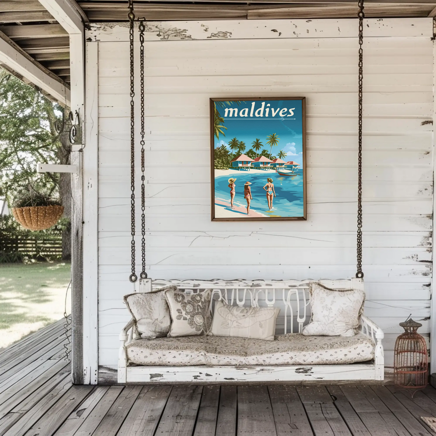 Maldives Vintage Travel Poster - Beachside Paradise