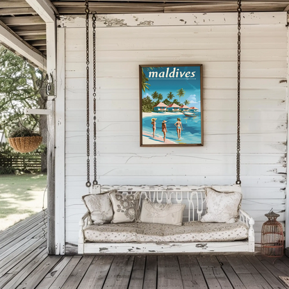 Maldives Vintage Travel Poster - Beachside Paradise
