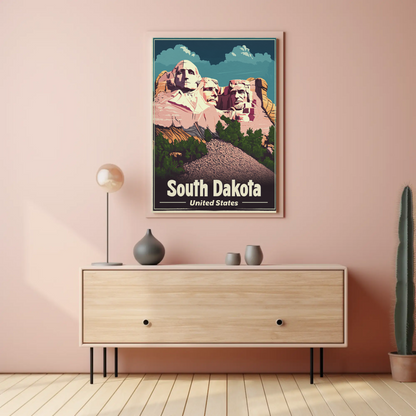 Mount Rushmore United States South Dakota Vintage Travel Poster