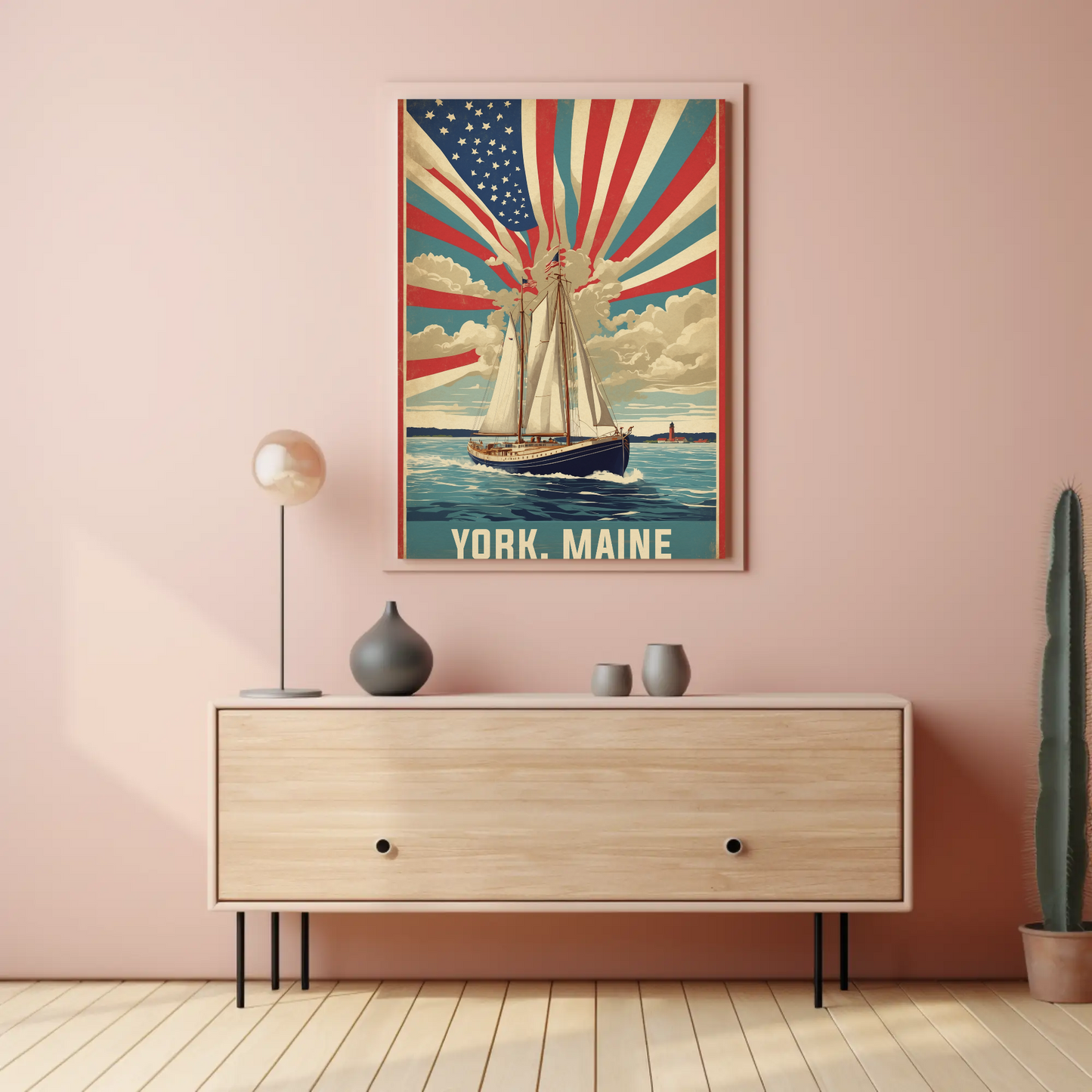York Maine Sailing Americana Vintage Travel Poster