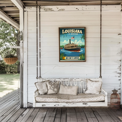 Vintage Travel Poster - Louisiana Steamboat Adventure