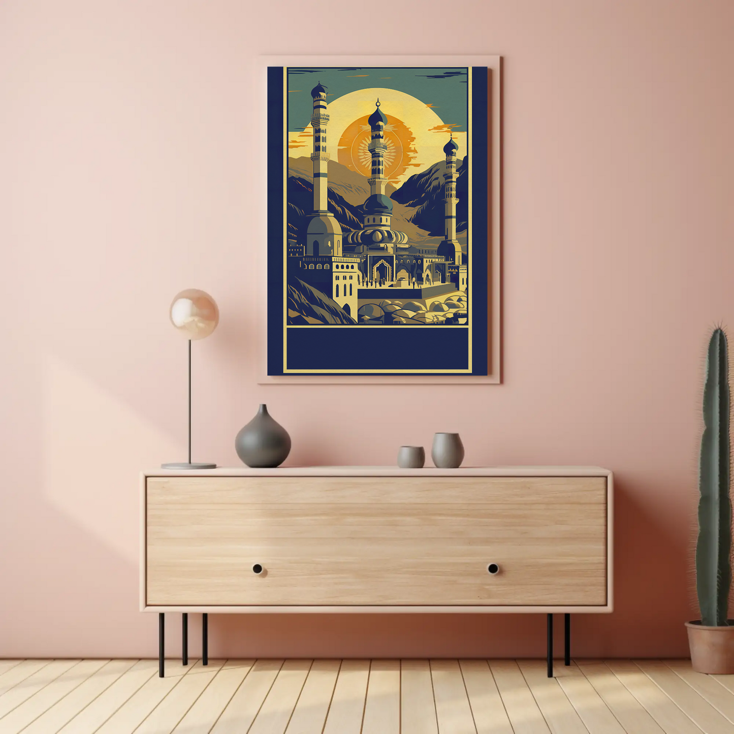 Majestic Mountain Mosque Sunburst Vintage Travel Poster