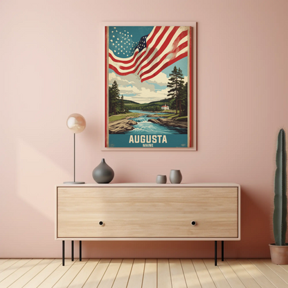 Augusta Maine River Retreat Vintage Travel Poster