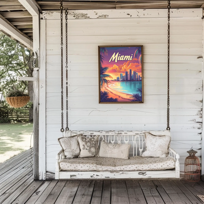 Miami Beach Sunset Vintage Travel Poster