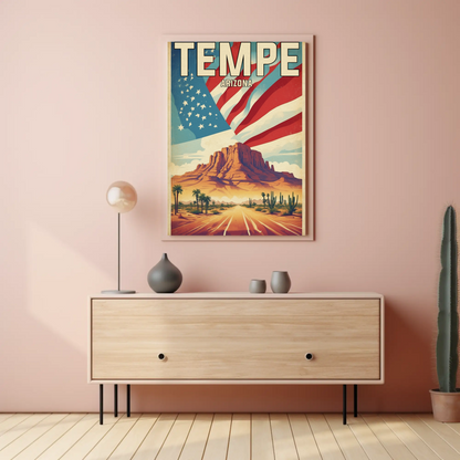 Tempe Arizona Red Rock Horizon Vintage Travel Poster