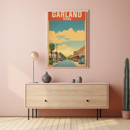 Garland Texas Main Street Retro Sunset Vintage Travel Poster