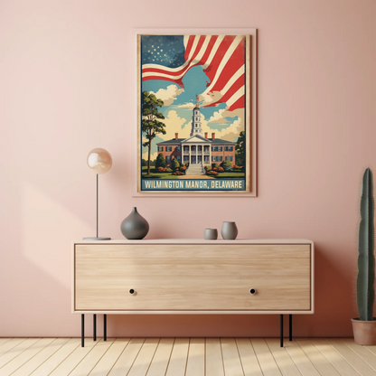 Wilmington Manor Delaware Capitol Flagscape Vintage Travel Poster