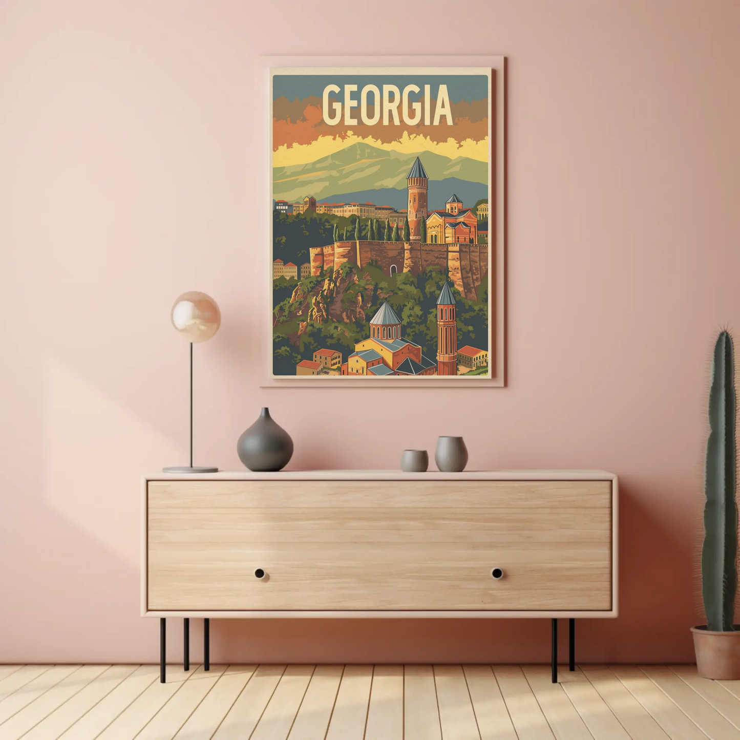 Georgia Caucasus Mountains Old Town Vintage Travel Poster