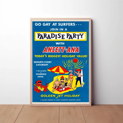 Paradise Party Vintage Poster - Ansett-ANA