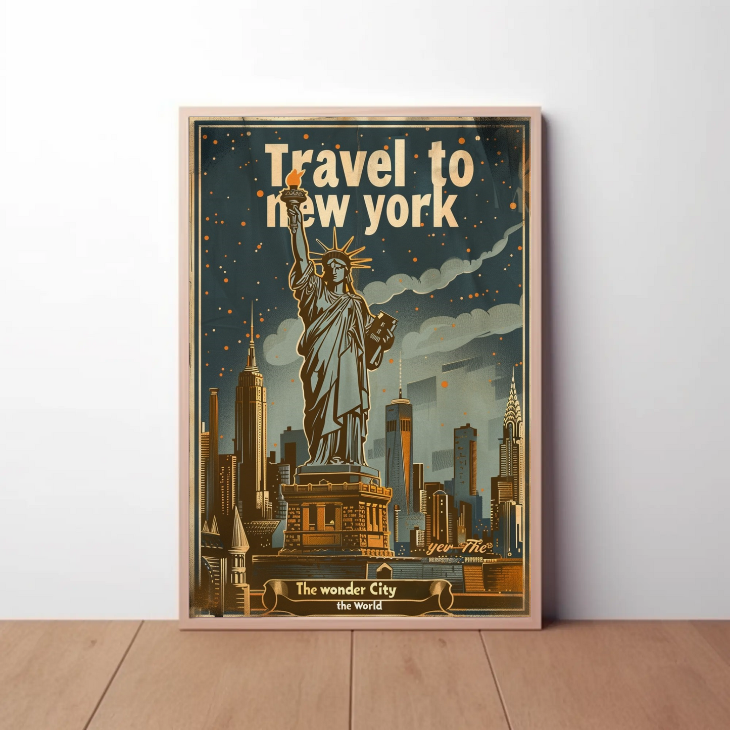 Travel to New York Statue of Liberty Vintage Poster