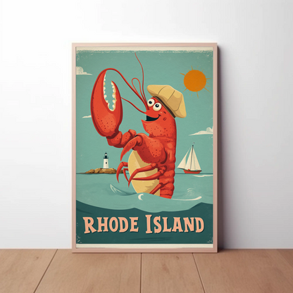 Rhode Island Vintage Poster Lobster Fun