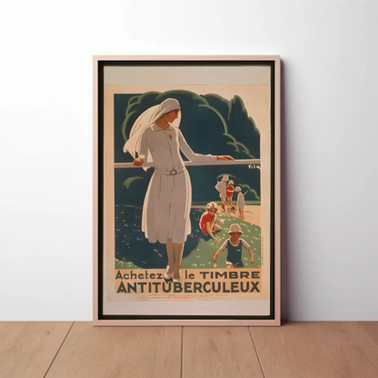 French Anti Tuberculosis Stamp Health Vintage Travel Poster