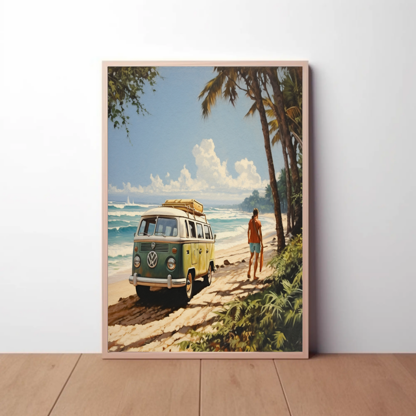 Vintage VW Van Surfer Road Trip Beach Vintage Travel Poster