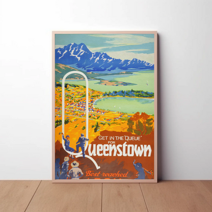 Queenstown Best Reached by Rail Vintage Poster