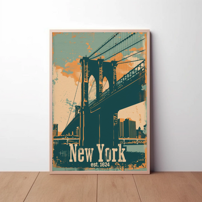 New York Brooklyn Bridge Vintage Poster