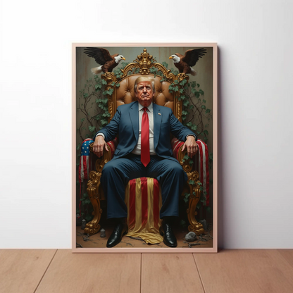 Vintage President Trump 2025 Poster Sitting In Kings Chair