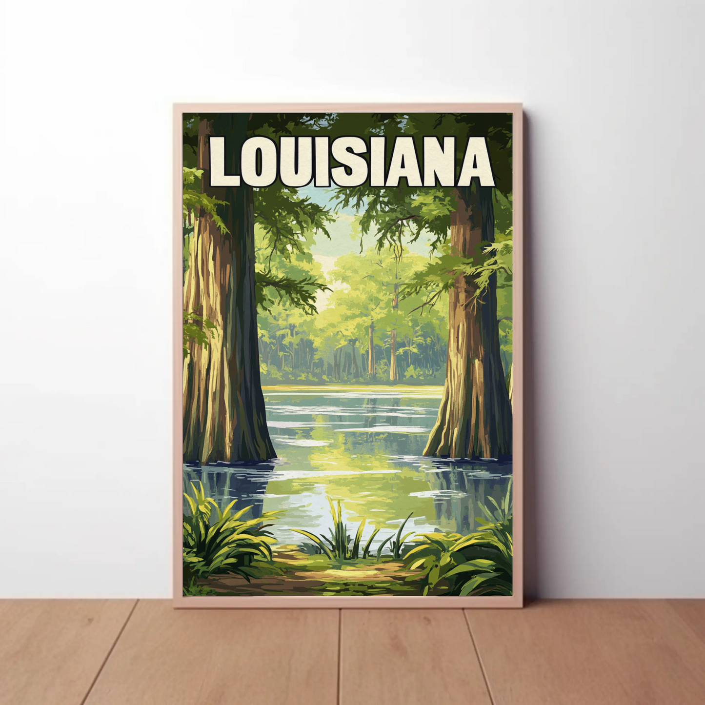 Louisiana - Bayou and Swamp Landscape Vintage Travel Poster