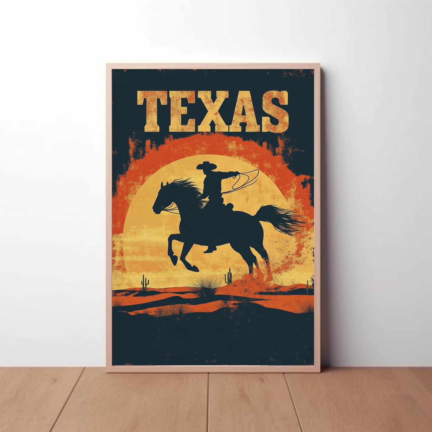 Texas Cowboy Sunset Vintage Travel Poster