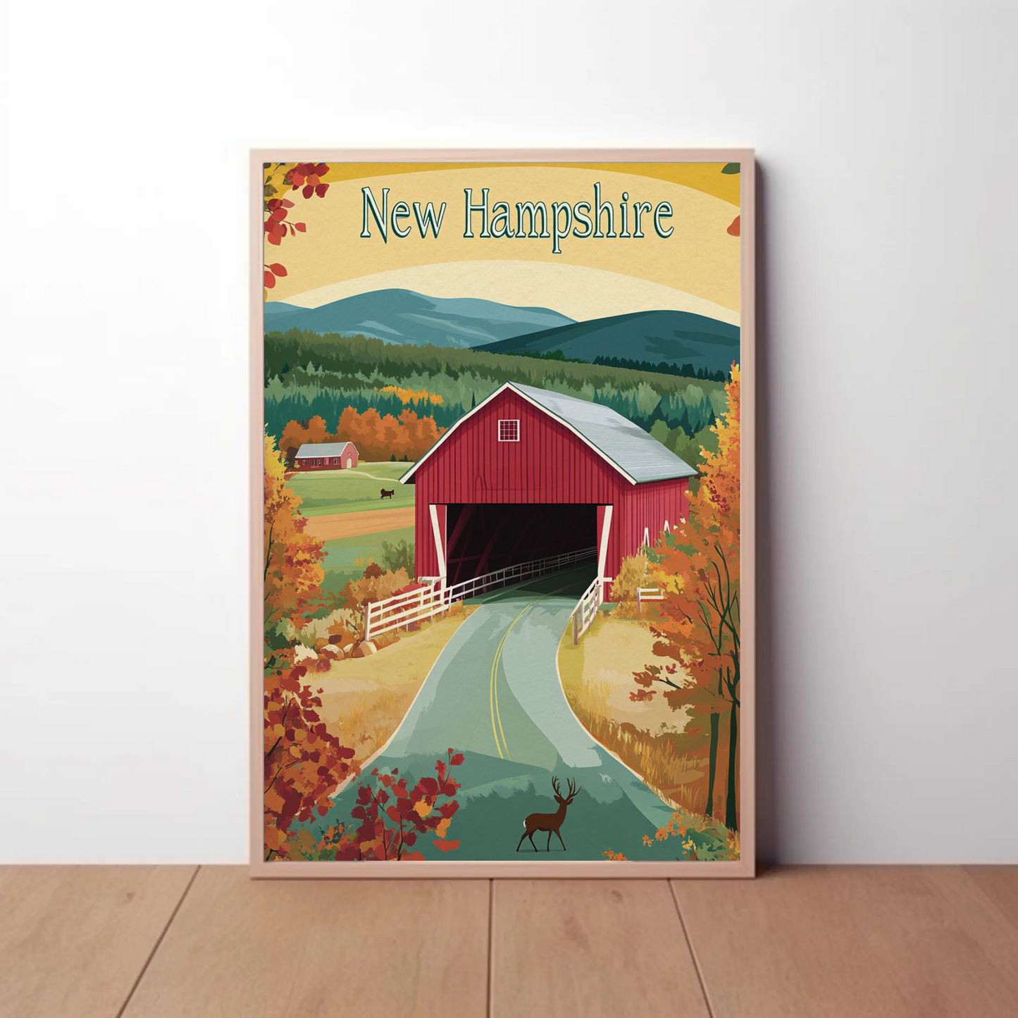 New Hampshire Vintage Poster Covered Bridge