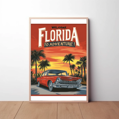 Florida Sunset Adventure Vintage Travel Poster